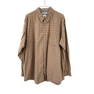 Columbia Shirt Mens XL Brown Plaid Cotton Button Down Long Sleeve